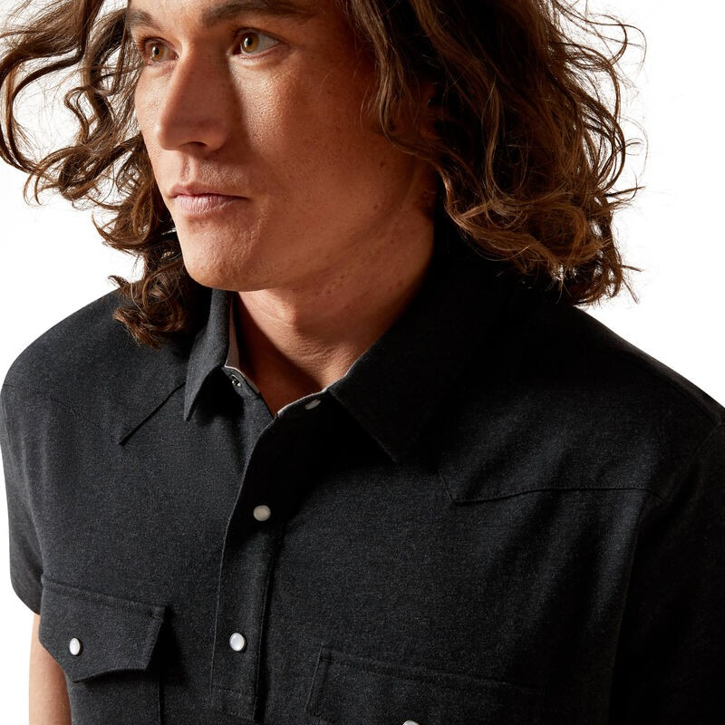 Ariat Men's Short Sleeve Retro Western Snap Polo- Black