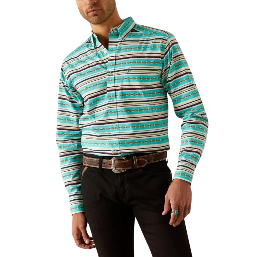 Ariat Men's Long Sleeve Jimmie Fitted Shirt- Turquoise