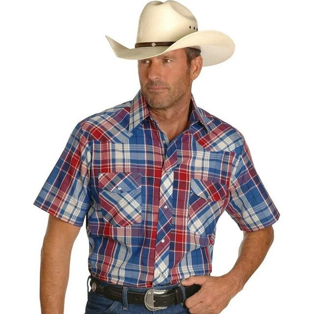 Wrangler Men's Sport Short Sleeve Western Snap Shirt - Plaid - Irvine Tack & Western Wear