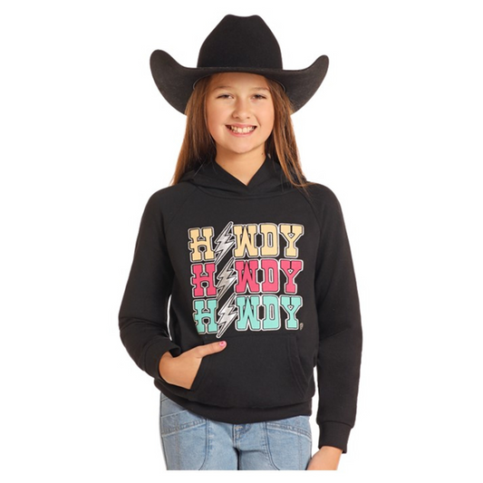 Rock & Roll Girl's Scenery Long Sleeve Howdy Hoodie - Black