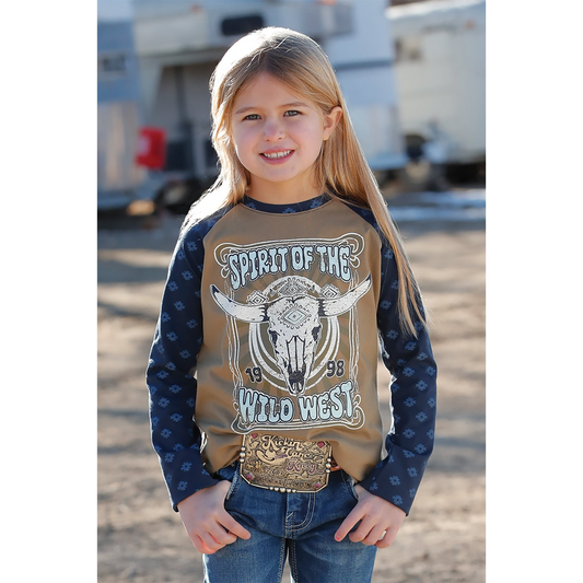 Cruel Girl Girl's Spirit Of The West Long Sleeve Raglan Shirt - Olive