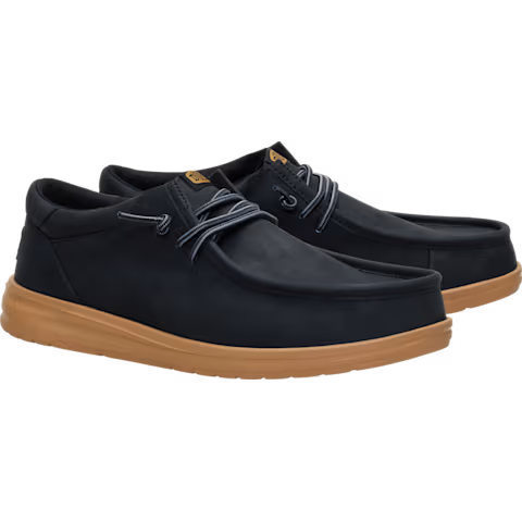 Hey Dude Men's Paul Full Grain Leather Shoe- Black/Tobacco Brown