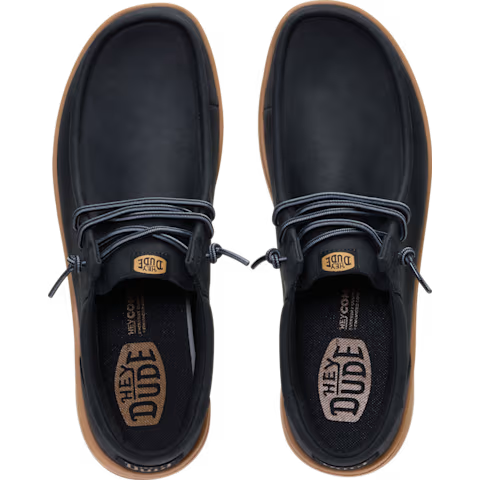 Hey Dude Men's Paul Full Grain Leather Shoe- Black/Tobacco Brown