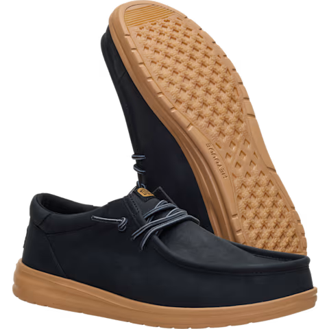 Hey Dude Men's Paul Full Grain Leather Shoe- Black/Tobacco Brown