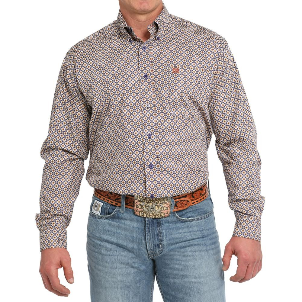 Cinch Men's Medallion Print Button Down Long Sleeve Western Shirt - Purple