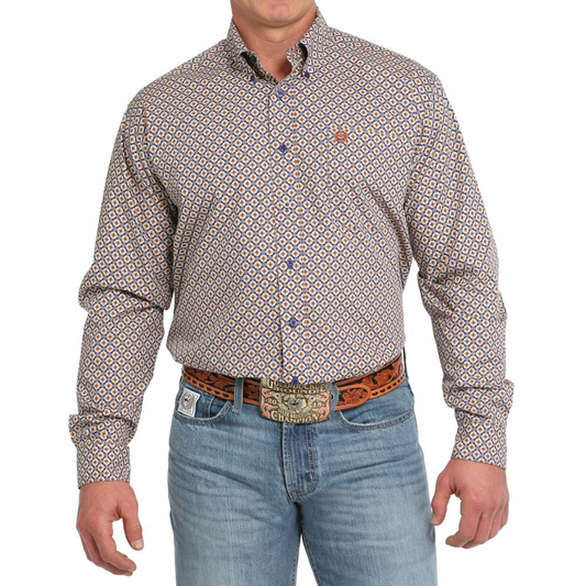 Cinch Men's Medallion Print Button Down Long Sleeve Western Shirt - Purple