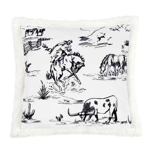 HiEnd Ranch Life Western Toile Campfire Sherpa Pillow - Black