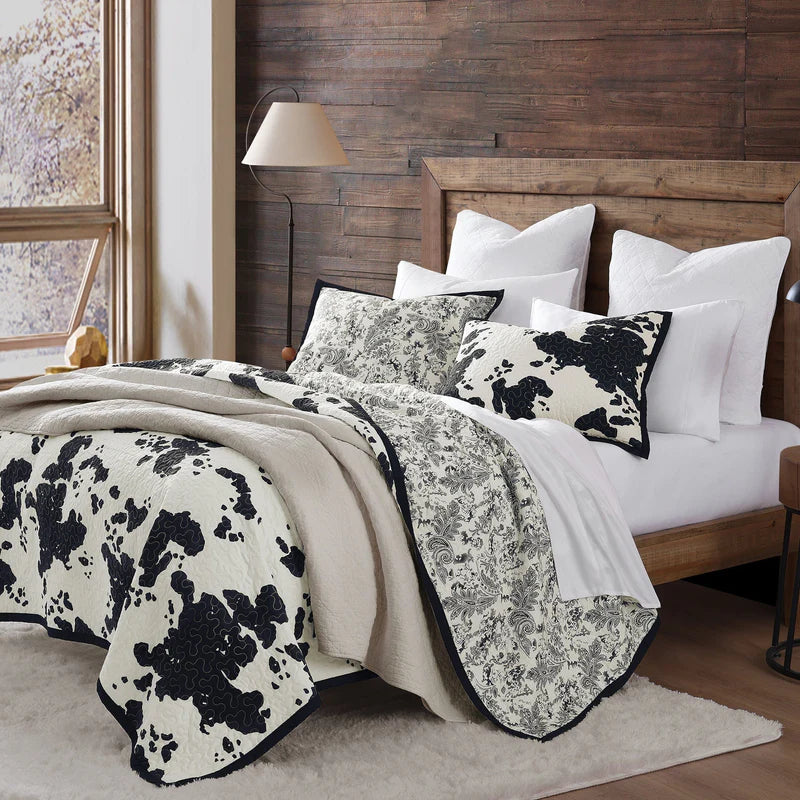 HiEnd Accents Clara Cowhide  Kim Quilt Set- 3 pieces - Black