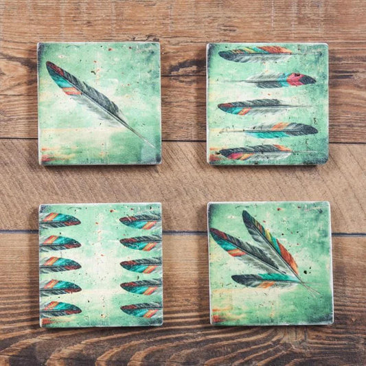 HiEnd Accents Feather Coasters Set of 4