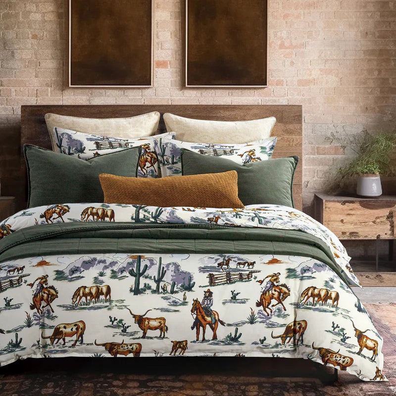 Hi End Accents Ranch Life Western 3 Piece  Toile Reversible Quilt Set- Black - Irvine Tack & Western Wear