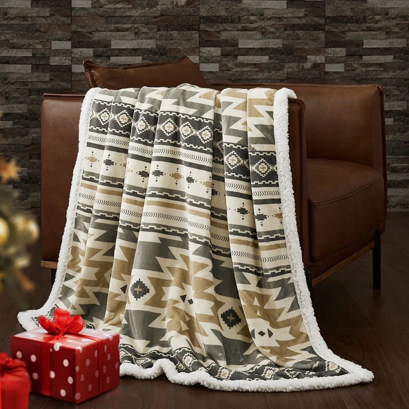 HiEnd Campfire Sherpa Throw Blanket - Desert Sage