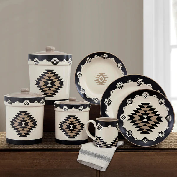 HiEnd 19-Pc Ceramic Dinnerware Set with Canisters- Del Sol Aztec