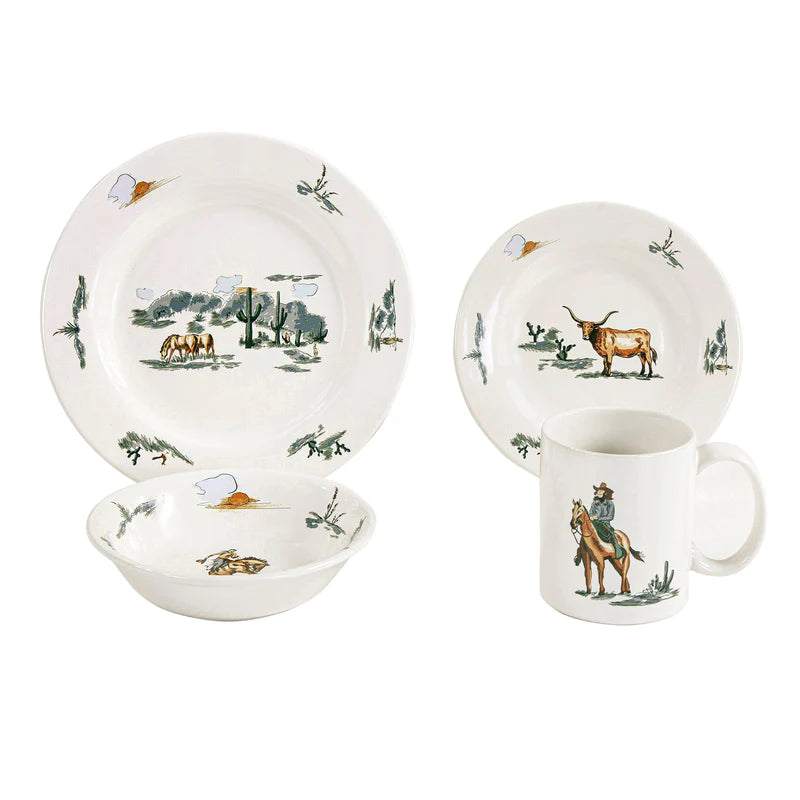 HiEnd Accents Ranch Life 16pc Ceramic Dinnerware Set - Duffle Bag - Irvine Tack & Western Wear