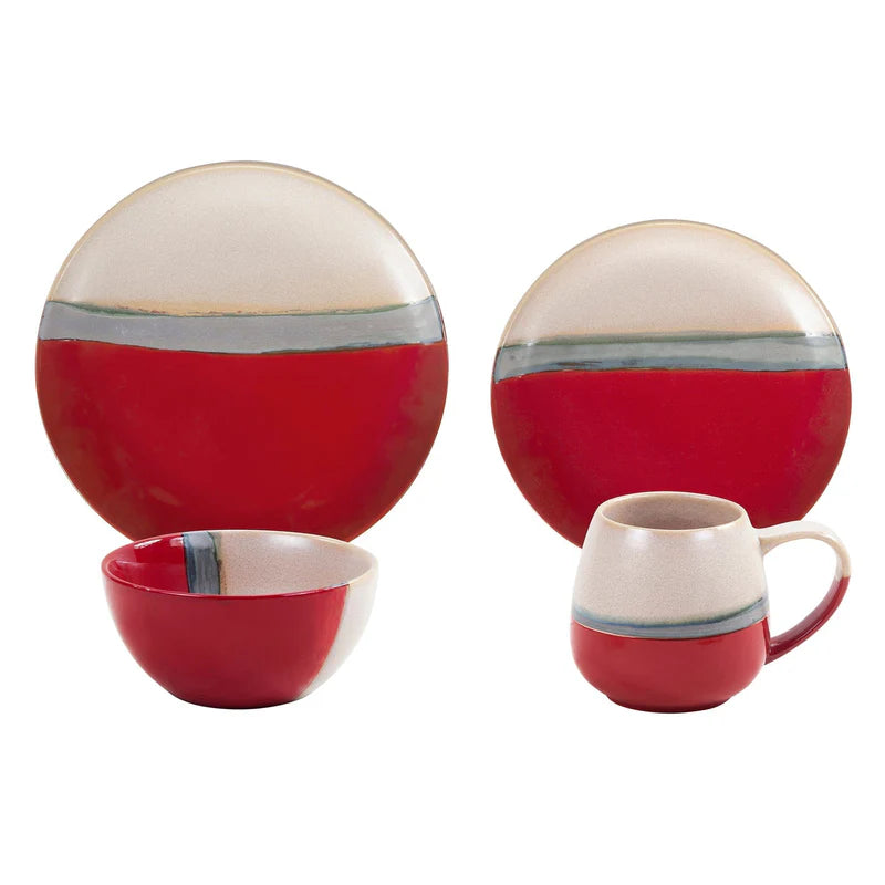HiEnd 16-Pc Pasadizo Ceramic Dinnerware Set- Pomegranate