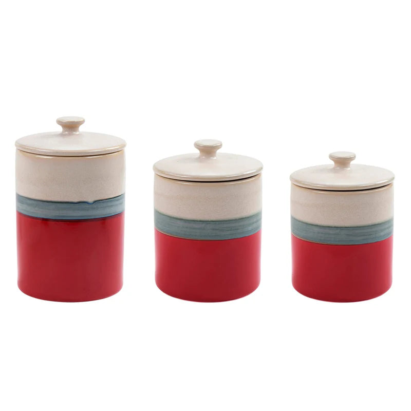 HiEnd 3-Pc Pasadizo Ceramic  3 piece Canister Set- Pomegranate
