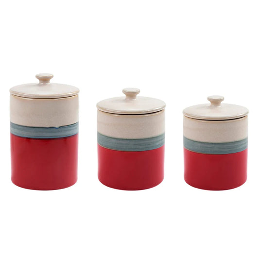HiEnd 3-Pc Pasadizo Ceramic  3 piece Canister Set- Pomegranate