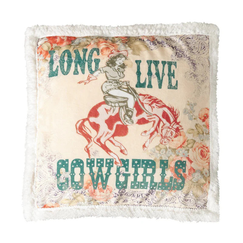 HiEnd Accents Long Live Cowgirls Campfire Sherpa Pillow