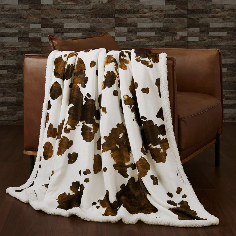 HiEnd Elsa Cowhide Campfire Sherpa Throw - Brown