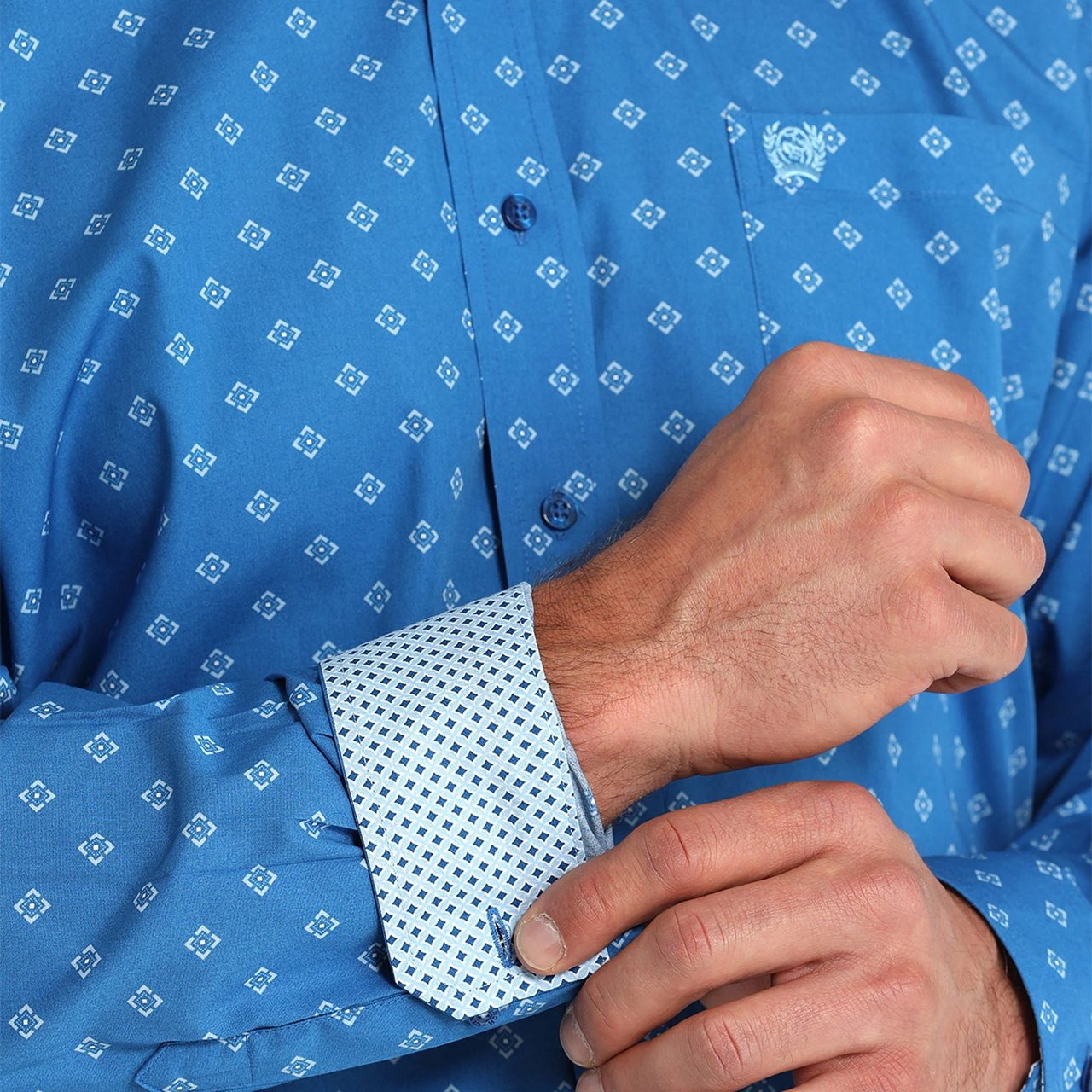 Cinch Classic Fit Long Sleeve Men's Cotton Print Shirt - Royal Blue