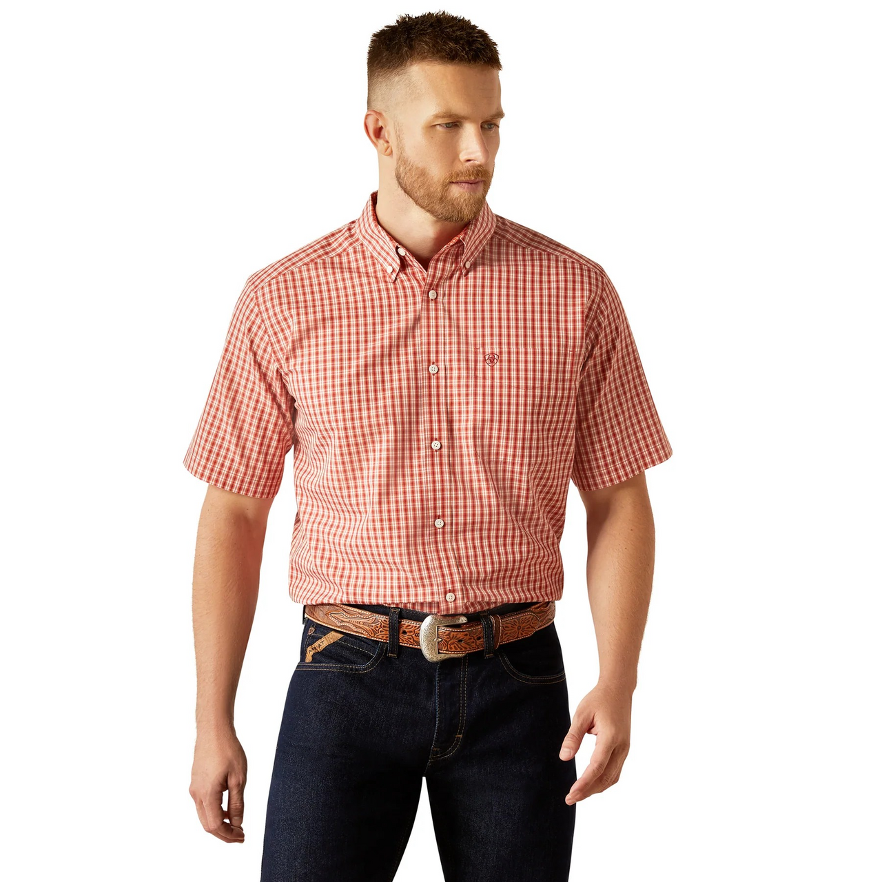 Ariat Men's Short Sleeve Wrinkle Free Emery Classic Fit Shirt - Orange