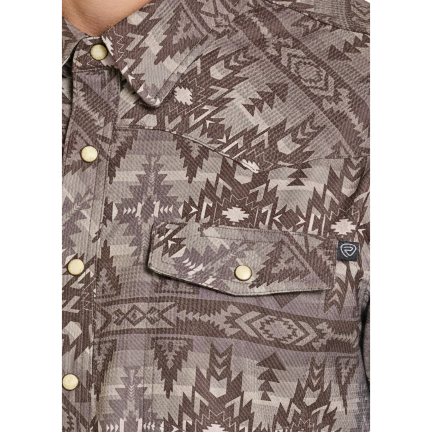 Rock & Roll Boy's Tek Aztec Print Long Sleeve Snap Shirt - Chocolate