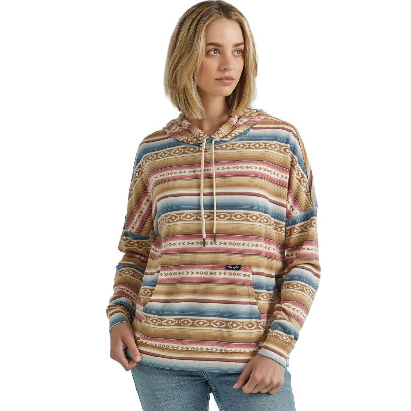 Wrangler West  Women's Long Sleeve  Hoodie Serape - Gold/Blue