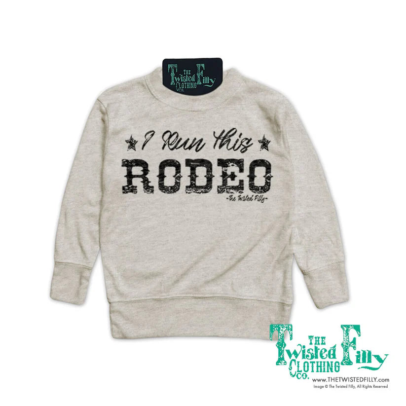 Twisted Filly Youth I Run This Rodeo Pullover - Oatmeal