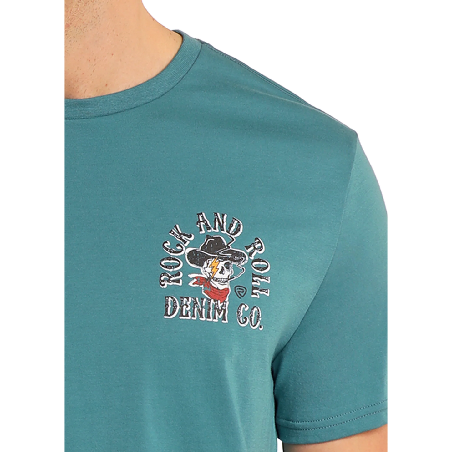 Rock & Roll Unisex Graphic Skull Short Sleeve Tee Shirt-Teal