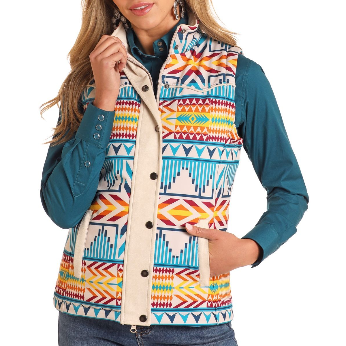 Panhandle Women's Aztec Vest- Aqua