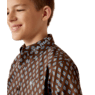 Ariat Boy's Team Oak Classic Fit Long Sleeve Shirt - Brown/Light Blue