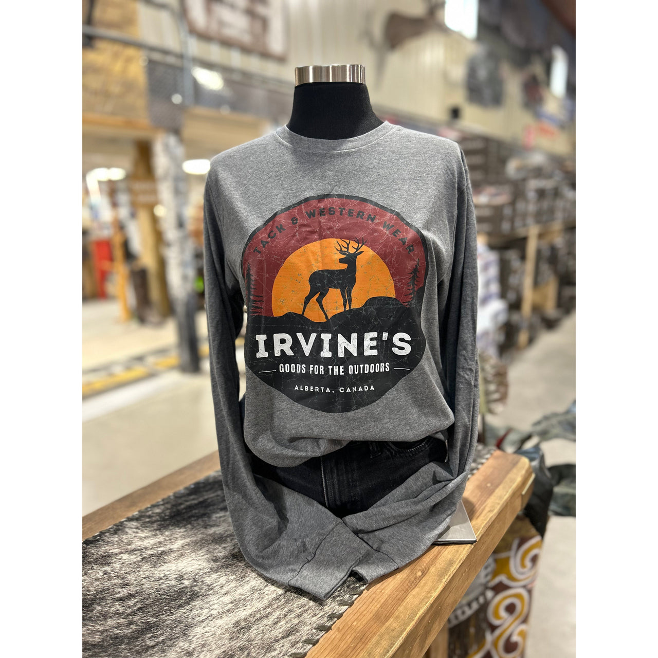 Irvine Unisex Long Sleeve "Goods For The Outdoors" T-Shirt - Deep Heather