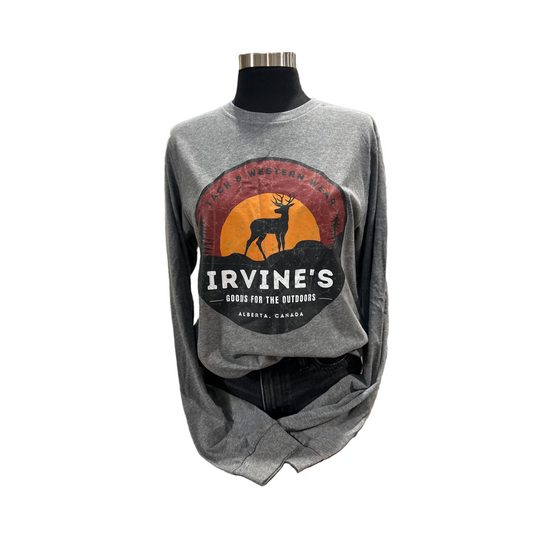 Irvine Unisex Long Sleeve "Goods For The Outdoors" T-Shirt - Deep Heather