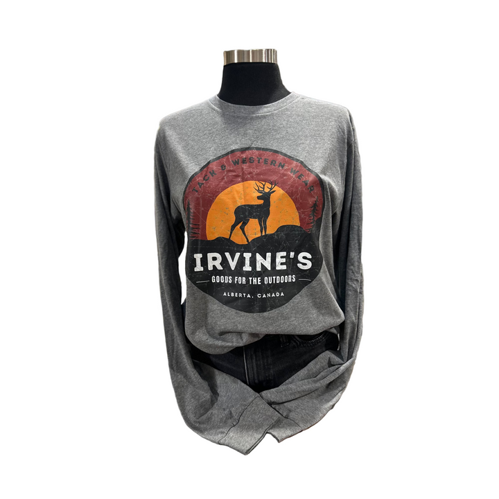 Irvine Unisex Long Sleeve "Goods For The Outdoors" T-Shirt - Deep Heather