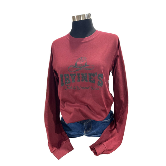 Irvine Unisex Long Sleeve Cowboy Hat T-Shirt - Heather Cardinal