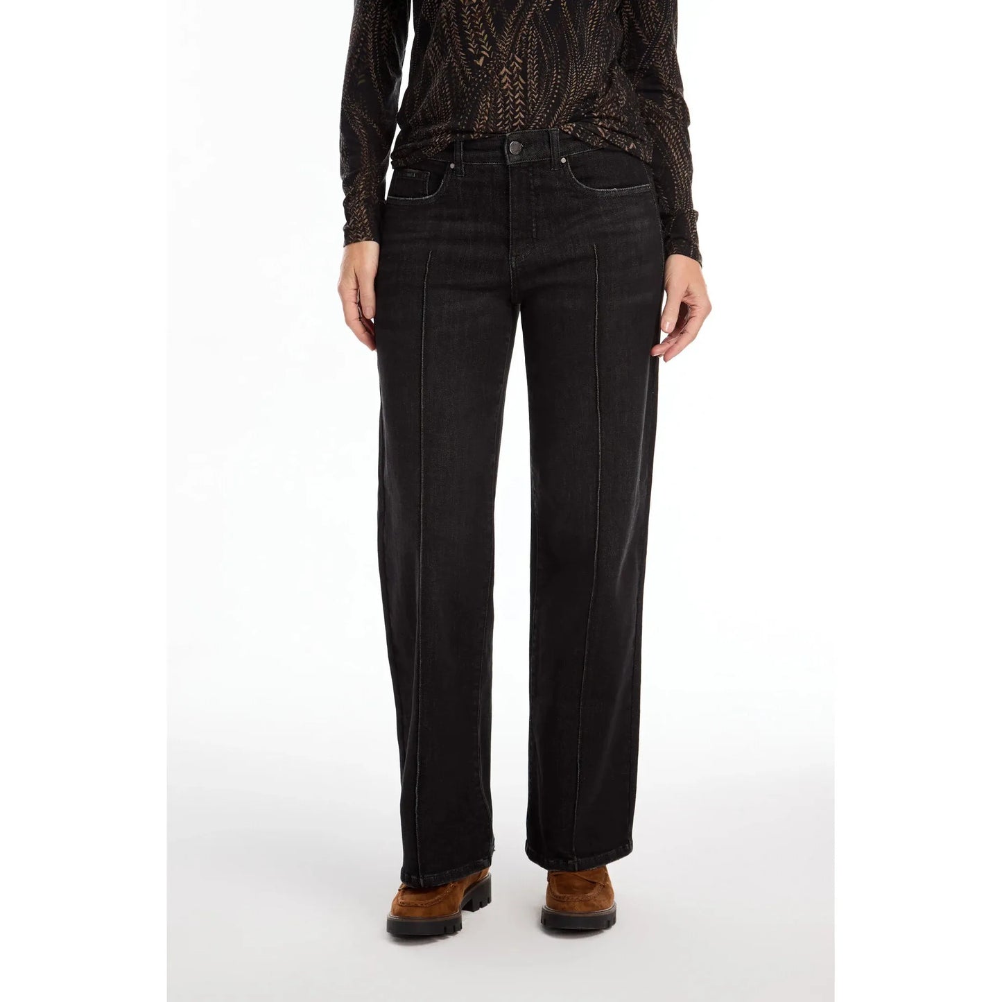 FDJ Women's Olivia Pintuck Wide Leg Jeans- Black Wash