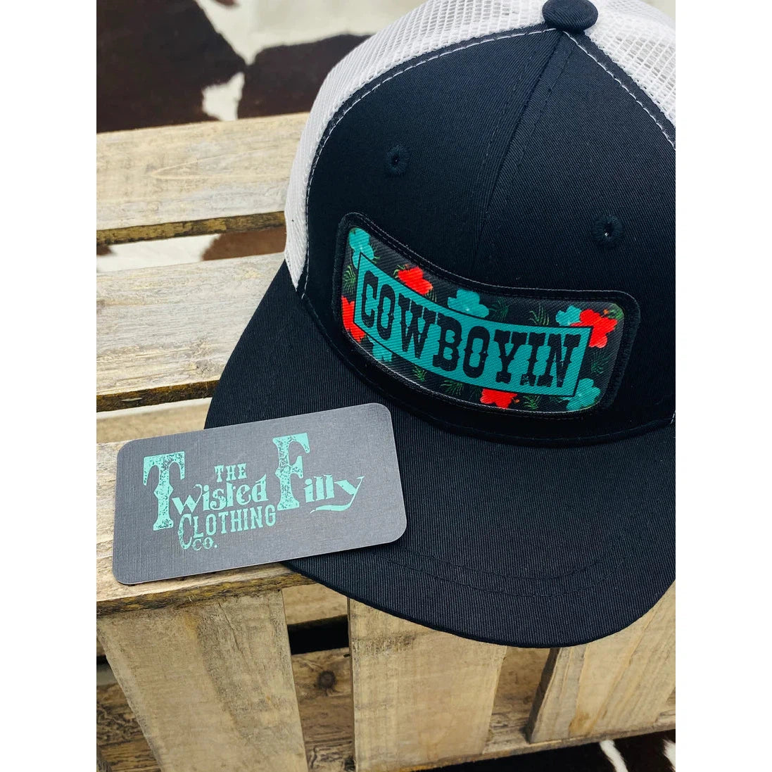 The Twisted Filly Coboyin Slogan Infant/Toddler Trucker Hat - Black/White