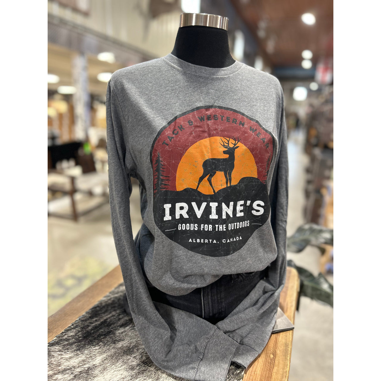 Irvine Unisex Long Sleeve "Goods For The Outdoors" T-Shirt - Deep Heather