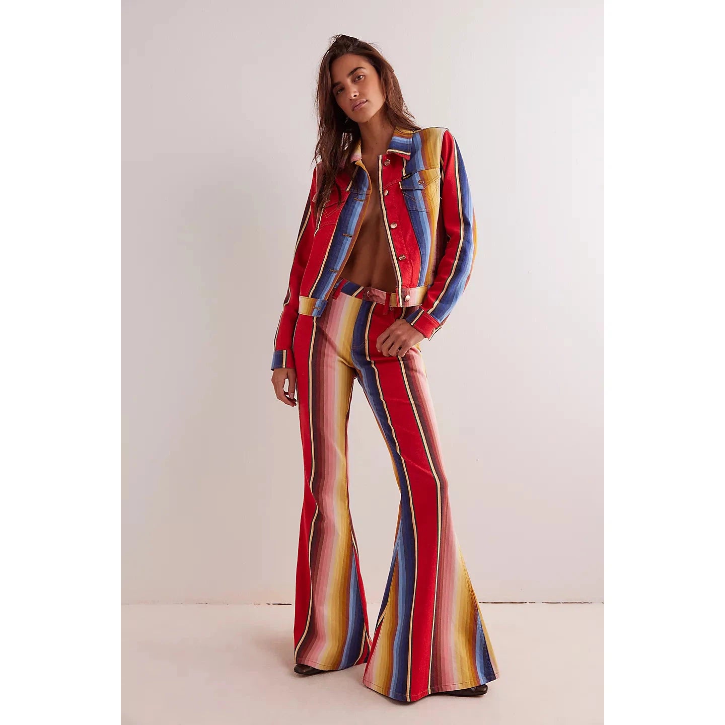 Wrangler Women's Lainey Wilson Rodeo Bell Bottoms- Multi Stripe