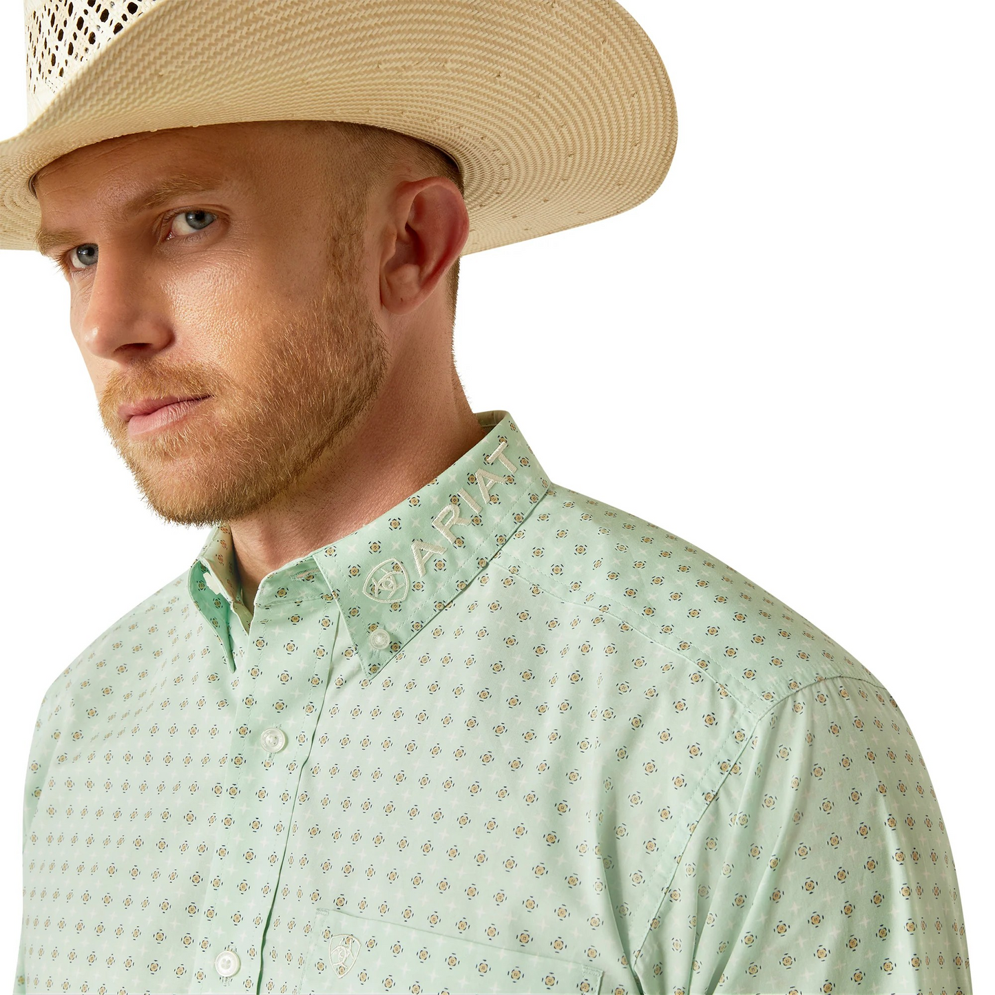 Ariat Men's Long Sleeve Team Pierson Classic Fit  Shirt - Light Green/White