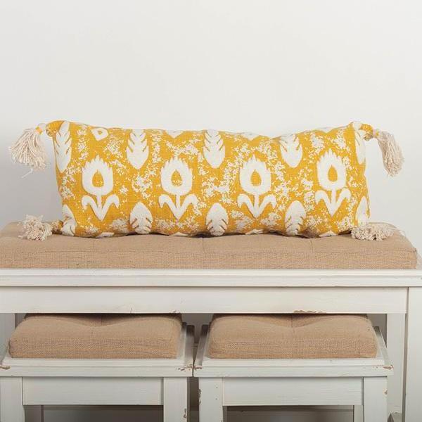 Cushion Cover With Tassels - Yellow/White