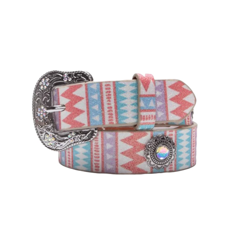 Angel Ranch Girl's Glitter Rhinestone Concho Belt - Pastel Ivory/Pink/Turquoise