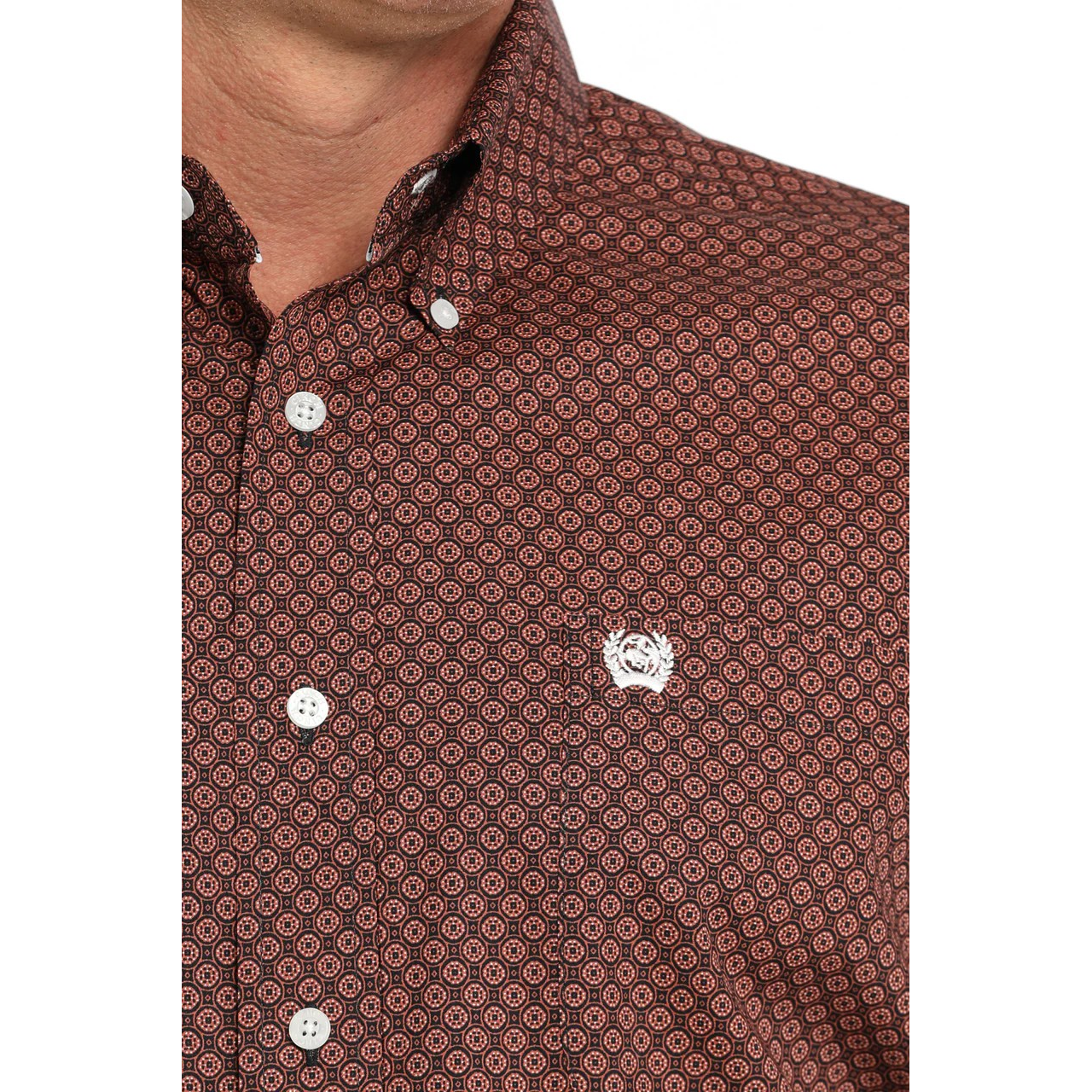 Cinch Men's Geometric Print Button Down Long Sleeve Shirt - Navy