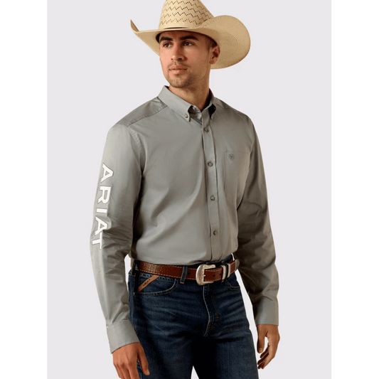 Ariat Men's Team Logo Twill Long Sleeve Fitted Shirt - Grey/Khaki