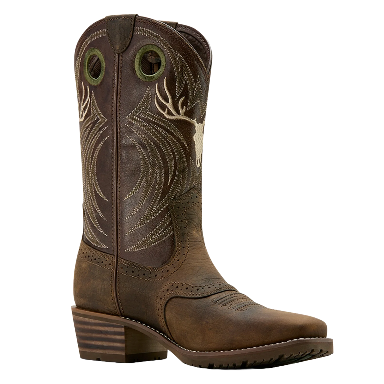 Ariat Men's Hybrid Roughstock Antler Cowboy Boot- Taupe