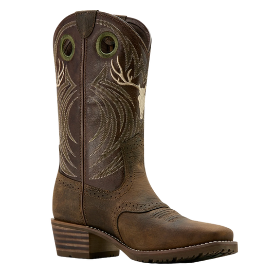 Ariat Men's Hybrid Roughstock Antler Cowboy Boot- Taupe
