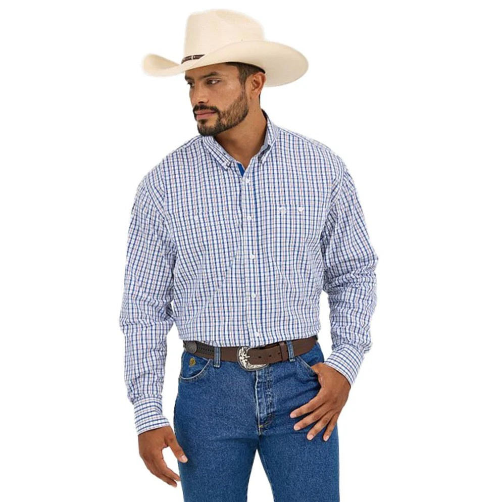 Wrangler Men's George Strait Collection Long Sleeve Shirt - Americana Plaid