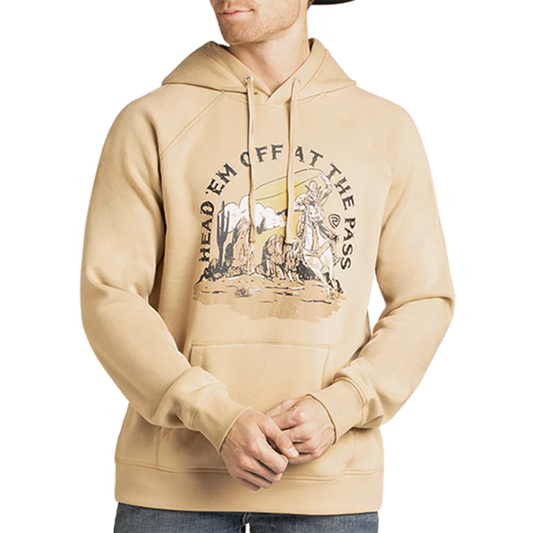 Rock & Roll Men's Long Sleeve Cowboy Graphic Hoodie - Tan