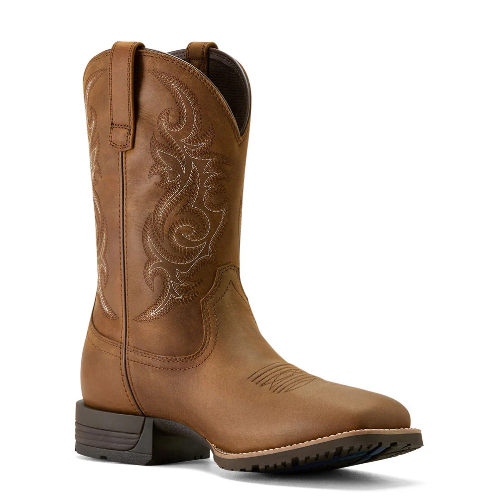 Ariat Men's Hybrid Ranchway Waterproof Wide Square Toe Cowboy Boot- Distressed Brown - Irvine Tack & Western Wear