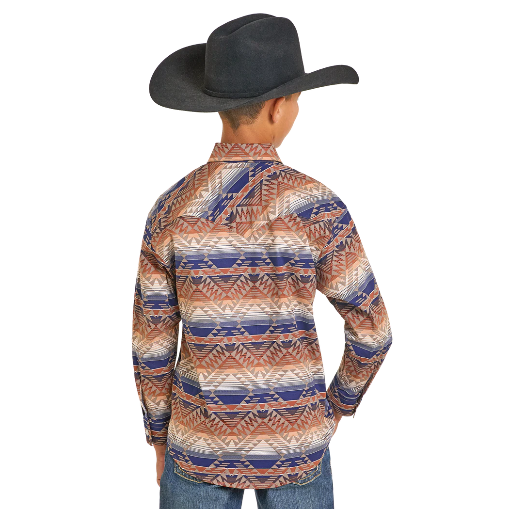 Rock & Roll Boy's Long Sleeve Aztec Print Shirt - Tan