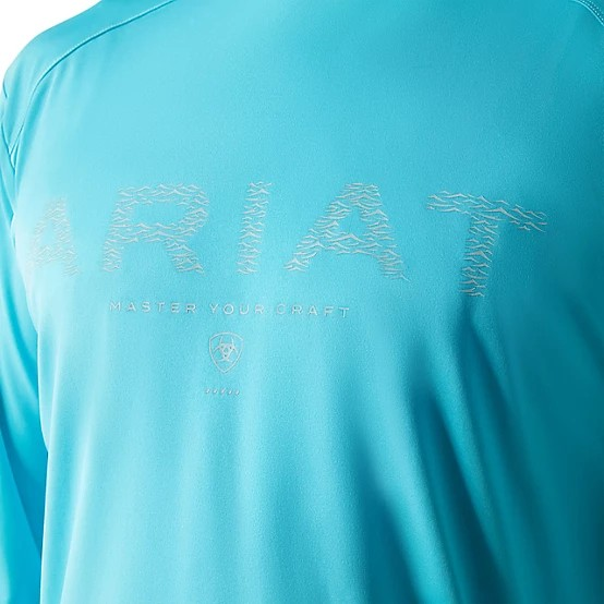 Ariat Men's Rebar Long Sleeve Sunblocker Hooded Tee Shirt- Blue Atoll